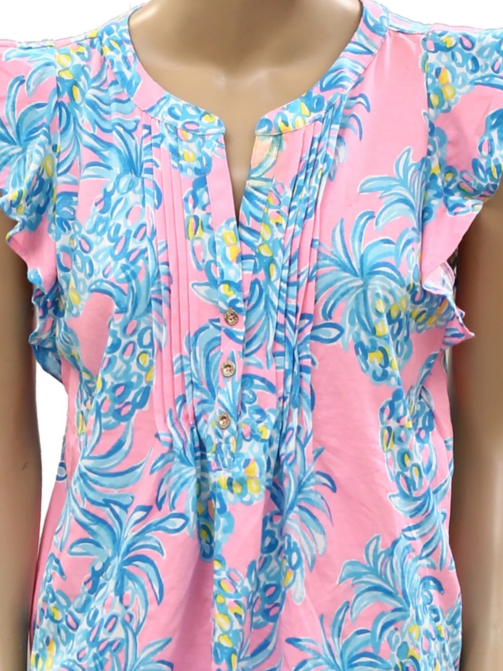 Lilly Pulitzer Golda Blouse in the vibrant pineapple pattern